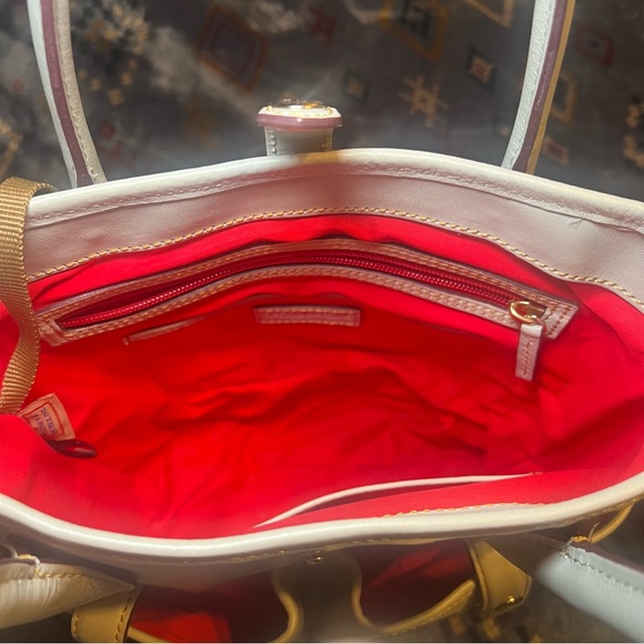 Dooney & Bourke Florentine Leather Satchel Bucket Handbag Purse Tote Ecru White - Picture 3 of 11